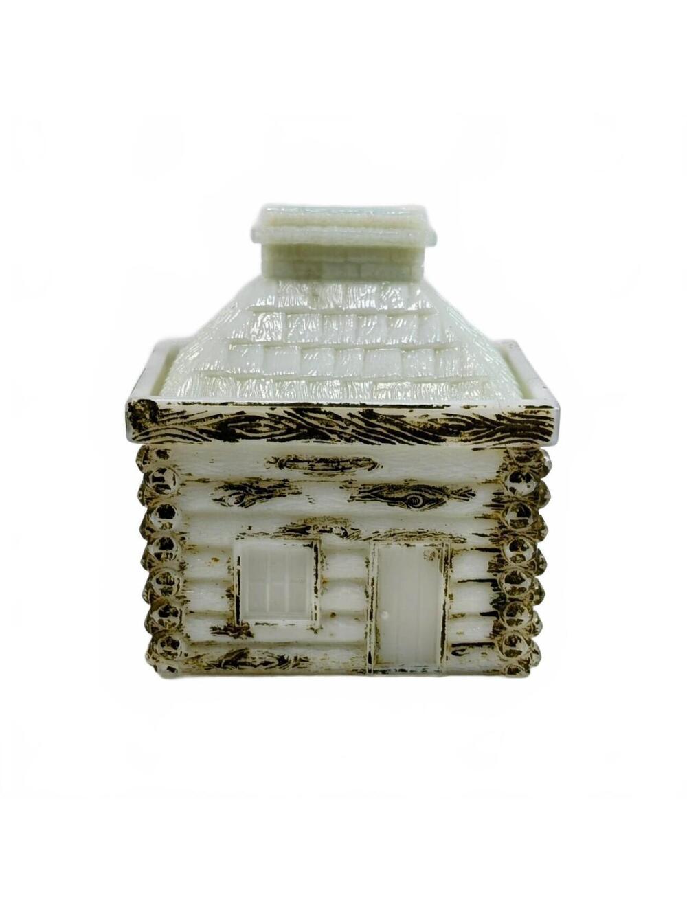 Vtg Westmoreland Milk Glass Log Cabin Mustard Jar Coin Bank